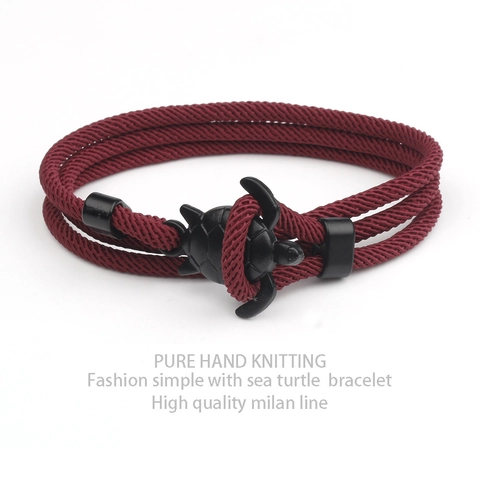 Pulsera Envolvente de Tortuga Marina de Cuerda de Milán Hecha a Mano Trenzada Ajustable Estilo Marino Aleación Dije de Animal Para Hombre Mujer
