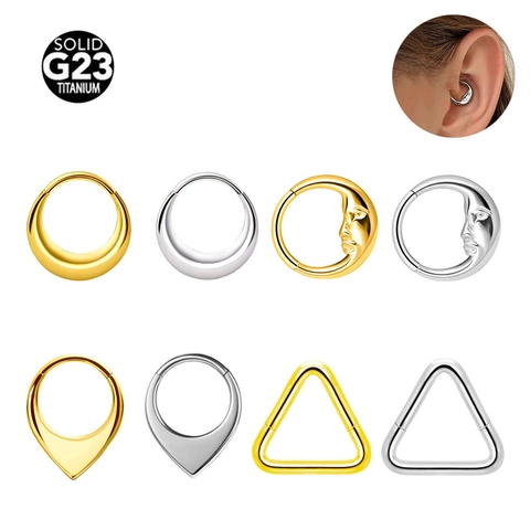 G23 Titanium 316L Stainless Steel Nose Ring Hinged Segment Clicker Moon Face Triangle Piercing Jewelry Body Jewelry
