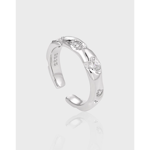 Anello Regolabile In Argento Sterling 925 Con Zirconia Trama Lavica Irregolare Stile Minimalista Da Donna