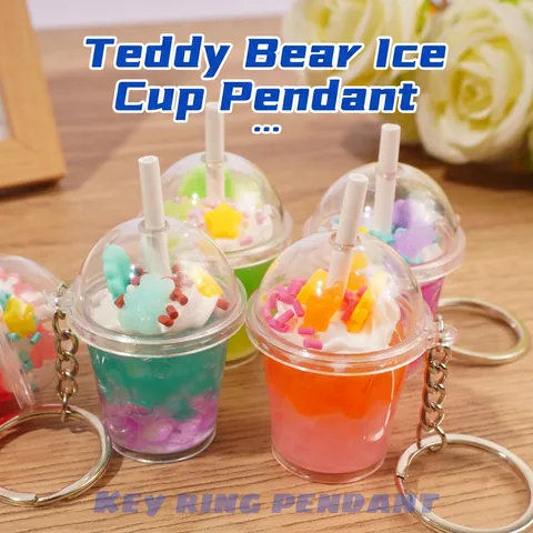 Creative Simulation Bear Ice Cream Cup Keychain Cute Food Play Plastic Keychain Bag Pendant For Students Couples Gift