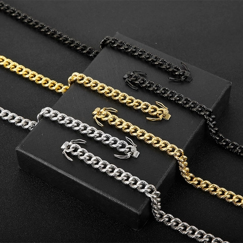 Collar Y Pulsera De Eslabones Cubanos Acero Inoxidable 316L Texturizado Hip Hop Punk Rock Estilo Streetwear Joyas Para Hombre Mujer