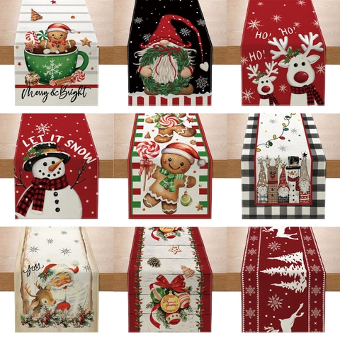 Camino De Mesa Navideño Mezcla De Lino Y Poliéster Estampado Festivo Papá Noel Reno Decoración Comedor Cocina Fiesta
