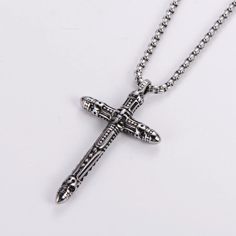 Collana Con Ciondolo A Croce Di Proiettile Acciaio Inossidabile 304 Gotico Punk Hip Hop Retro Gioielli 3D Doppia Faccia Per Uomini Ragazzi