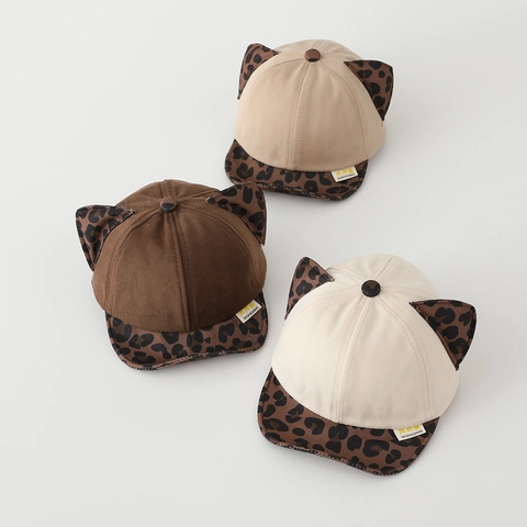 Cappellino Da Baseball Per Bambini Orecchie Animali Leopardo Misto Cotone Tesa Morbida Cappello Da Sole All'Aperto