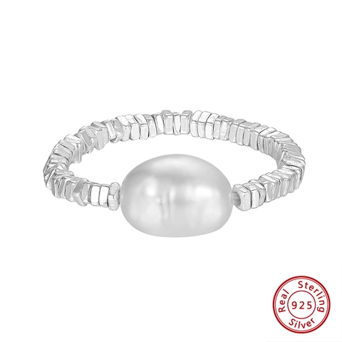 925 Sterlingsilber Süßwasserperle Ring 8.5mm Geometrische Perle Unregelmäßige Quadratische Fingerring Für Damen Modeschmuck