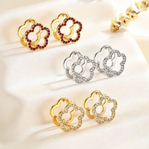 Geometric Round Hollow Hoop Earrings Stainless Steel Zircon Inlaid Minimalist Fashion Jewelry For Women Elegant Flower Heart Design