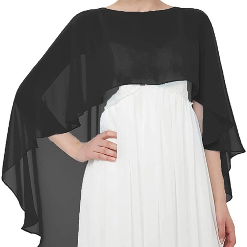 Women Chiffon Shawl Capelet Sheer Lightweight Shrug For Evening Dress Wedding Party Solid Color Breathable Wrap Accessory