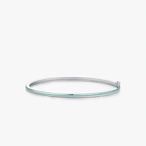 925 Sterling Silver Bangle For Women Mint Green Enamel Micro Set Zircon Stackable Minimalist Jewelry Accessory