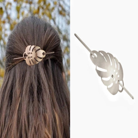 Bastoncino Per Capelli In Lega Foglia Di Monstera Cava Forcina In Metallo Per Donne Accessori Per Capelli Eleganti