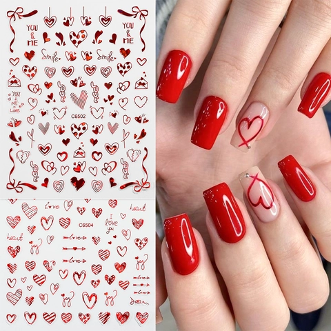 Adesivi Per Unghie San Valentino Laser Olografico Metallico Cuore Amore Autoadesivi Romantici Dolci Decalcomanie Per Donne