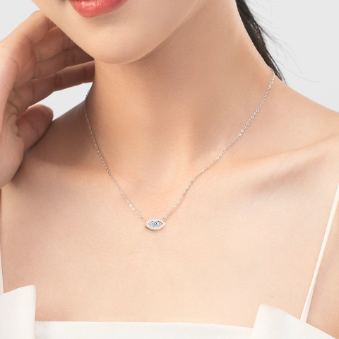Collana Con Pendente Malocchio In Argento Sterling 925 Con Zirconi Cubici Blu E Bianchi Gioielli Retrò Per Donna