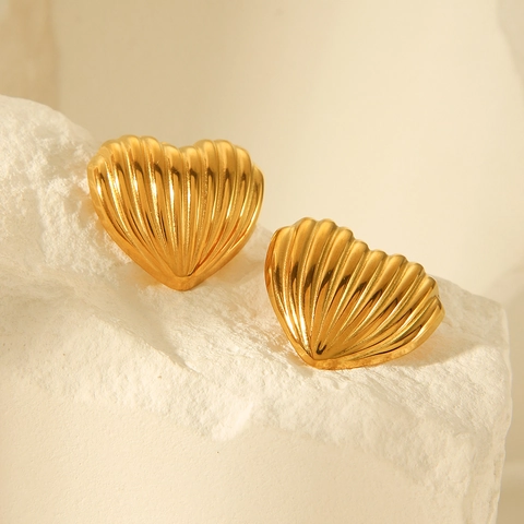 Pendientes De Botón De Corazón Texturizados De Acero Inoxidable Chapado En Oro De 18K Patrón Ondulado Joyería Minimalista Para Mujeres