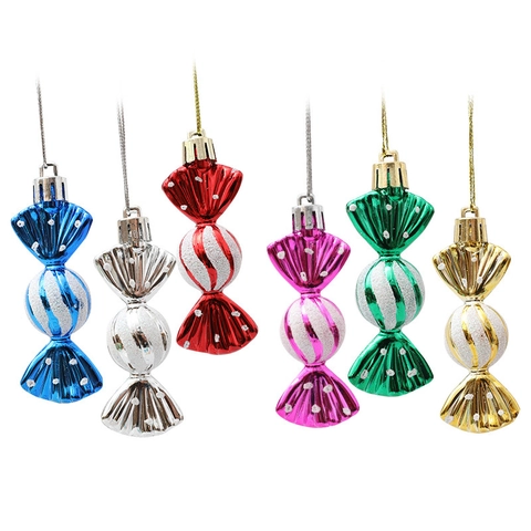 Christmas Candy Ornaments Electroplated Plastic Glitter Candy Shaped Hanging Pendants For Xmas Tree Holiday Decor