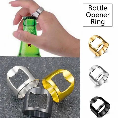 Bottle Opener Ring Stainless Steel Creative Finger Jewelry Multipurpose Beer Opener Punk Style Fashion For Men Women