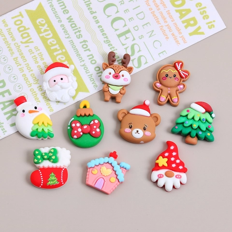 Christmas Resin Charms Cartoon Snowman Santa Reindeer Flatback For DIY Handcrafted Jewelry Making Cream Glue Decor