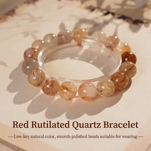 Natürliches Rutilquarz Perlenarmband Runde Edelstein Elastischer Schmuck Für Damen Vintage Ethnischen Stil Handgefertigt