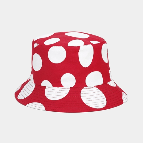 Cappello da Pescatore Reversibile Donna Ricamo a Fungo Pois Rosso Bianco Cappello da Sole in Cotone per Viaggi All'aperto