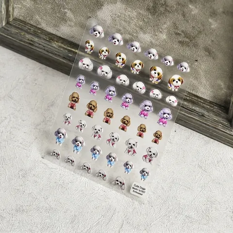 5D Geprägte Nagelkunst Aufkleber Süße Cartoon Hund Welpen Selbstklebende Maniküre Abziehbilder Japanischen Stil