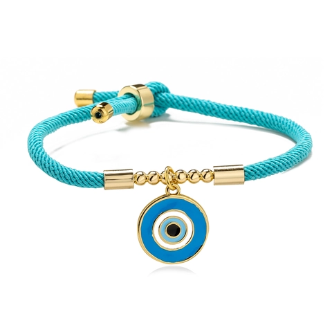 Evil Eye Charm Woven Bracelet Colorful Adjustable Copper Enamel Bohemian Style Jewelry For Women Girls