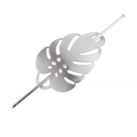 Pasador De Pelo De Hoja De Monstera Aleación Metal Cepillado Hueco Accesorios Para Mujeres Elegante Color Oro Plata