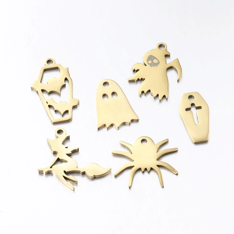 Halloween Charms 304 Stainless Steel Pendants Ghost Bat Spider Witch Coffin BOO DIY Jewelry Making Accessories