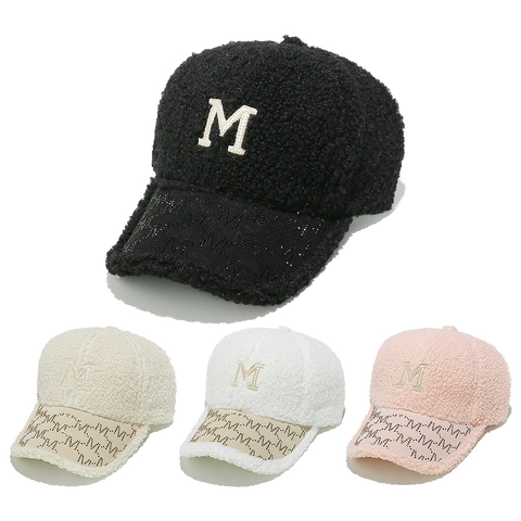Cappello Da Baseball In Pile Sherpa Da Donna Con Lettera M In Strass Luccicanti Berretto Di Peluche Chic Invernale