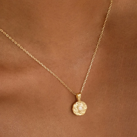 Collar Con Colgante De Piedra De Nacimiento Mensual De Acero Inoxidable Moneda Redonda Irregular Chapado En Oro Joyas Mujer