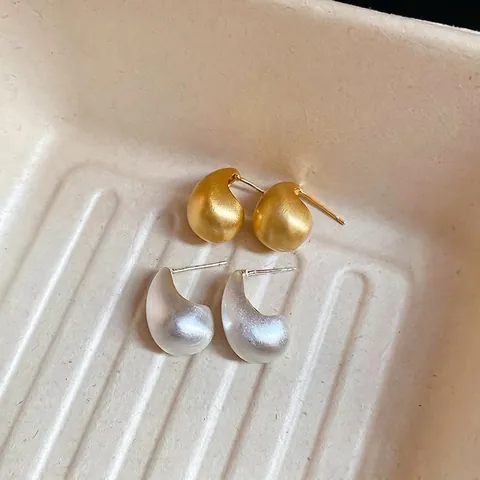 Waterdrop Stud Earrings Copper Brushed Matte Gold Plated With 925 Sterling Silver Earring Post Minimalist Fashion