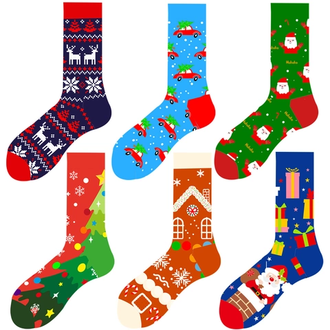 Calze Natalizie a Metà Polpaccio in Misto Cotone Babbo Natale Renna Albero di Natale Antiscivolo Calze Casual per Uomo Donna
