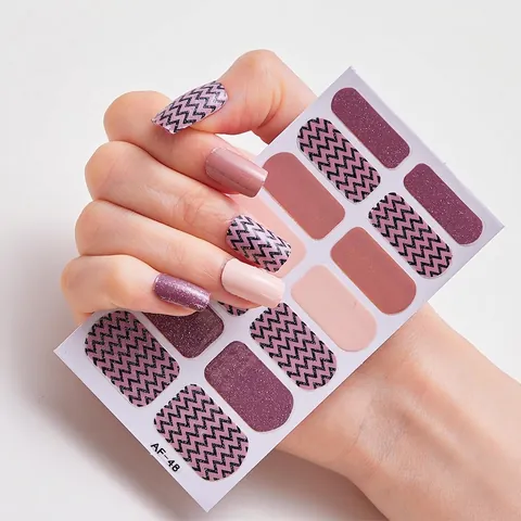 Full Cover Nail Art Stickers Self Adhesive PET Waterproof Long Lasting DIY Manicure Wraps Glitter Geometric Mixed Designs