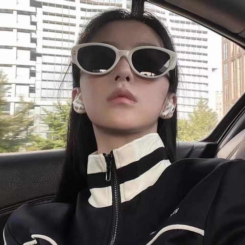 Retro Cat Eye Sunglasses For Women Men Fashion UV400 Protection PC Frame Contrast Color With Metal Rivets Decor