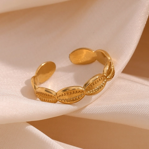 Shell Texture Adjustable Open Ring 18K Gold Plated Stainless Steel Fashion Chic Ins Style For Women