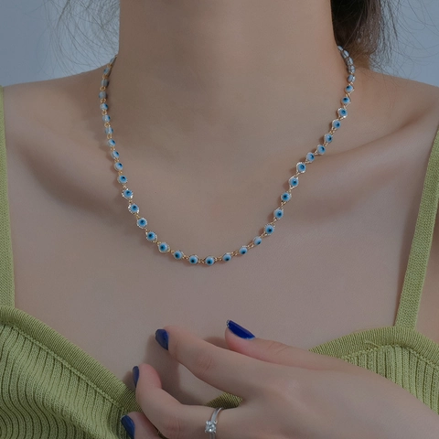 Evil Eye Halskette Böhmische Kupferlegierung Bunte Emaille Perlen Edelstahl Anhänger Verstellbare Schlüsselbein Kette Damen