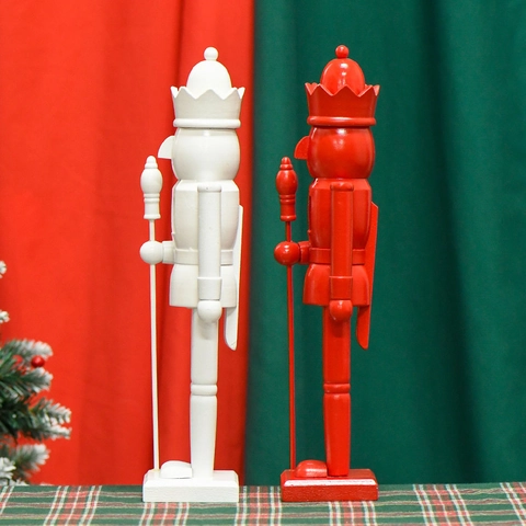 Nutcracker Soldier King Figurine Wooden Christmas Decoration Holiday Home Ornament Simple Solid Color Handcrafted