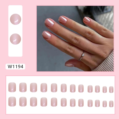 Aurora Pink Press On Nails Short Square Round Shimmer Glitter Artificial Pearl Finish Y2K Ins Style Full Cover Artificial Fake Nails
