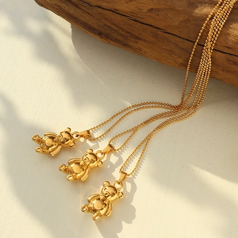 Collana Con Ciondolo A Forma Di Orso 3D Cute Placcata Oro 18K Acciaio Inossidabile Catena A Sfere Gioielli Minimalisti Donna