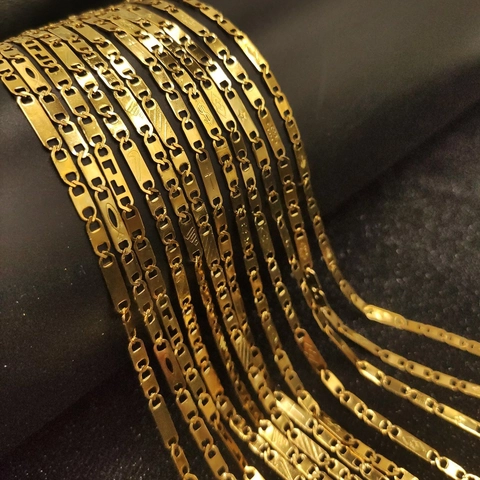 Stainless Steel Chain Necklace Gold Plated Geometric Link Flat Hip Hop Punk Streetwear Jewelry For Men Women