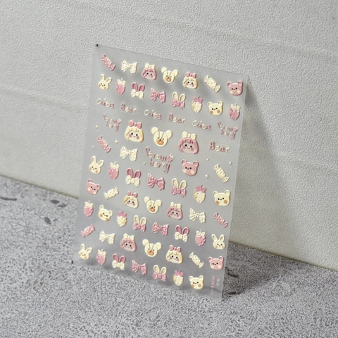 Autocollants Art Des Ongles 3D Relief Gaufré Mignon Dessin Animé Ours Lapin Nœud Pastèque Fraise Adhésif