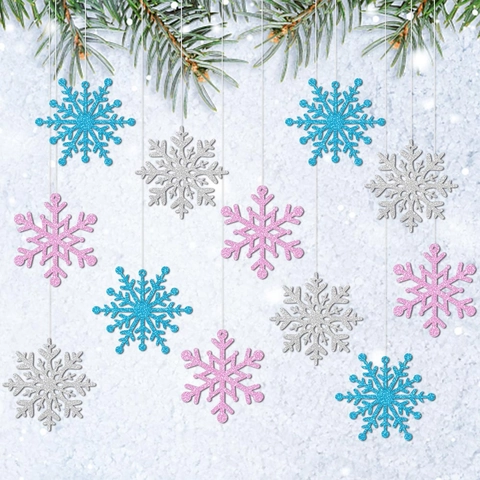 Decorazioni Appese Fiocchi Di Neve Natale Carta Luccicante Doppia Faccia Ornamenti Soffitto Finestra Festa Inverno DIY