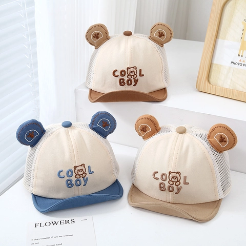 Baby Baseballkappe Atmungsaktives Mesh Sommer Sonnenschutz Hut Mit Süßen Bärenohren Für Kleinkinder Cool Boy Stickerei