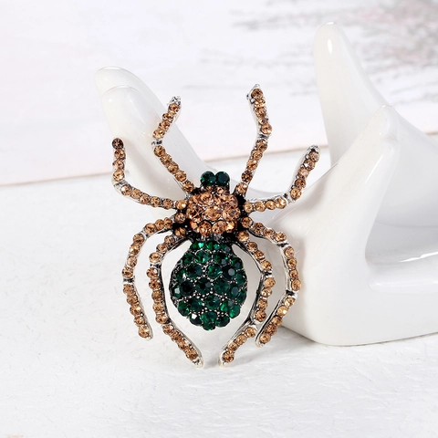 Broche de Araña de Aleación Vintage con Strass para Mujeres Hombres Alfiler de Solapa de Insecto Animal Creativo Joyería de Moda Accesorios Regalo