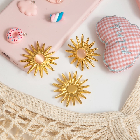 Sunburst Starburst Ring And Earrings Stainless Steel Hammered Texture Pink Cat Eye Stone Waterproof Hypoallergenic Jewelry