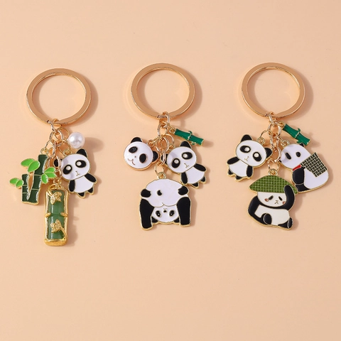 Simpatico Portachiavi Panda Smalto Bambù Ciondoli Cartone Animato Animale Lega Di Zinco Metallo Borsa Pendente Regalo