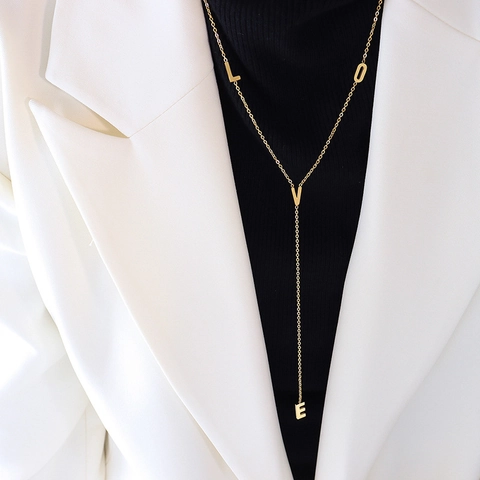 Long Y Necklace LOVE Alphabet Letter Tassel Gold Plated Stainless Steel Sweater Chain Minimalist Jewelry For Women