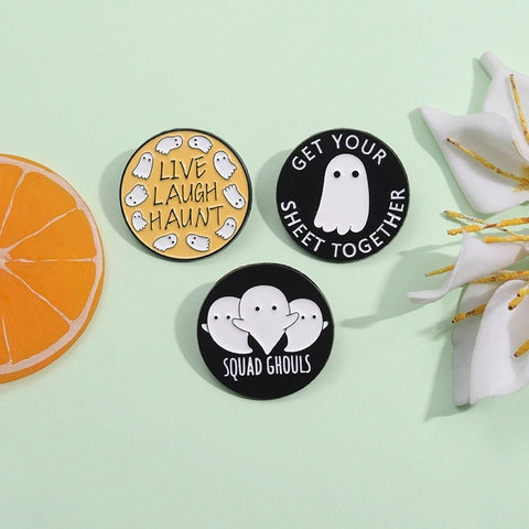 Halloween Ghost Enamel Pin Set Cartoon Round Alloy Brooch Badge For Clothing Bag Decor Funny Spooky Jewelry For Women Men Gift