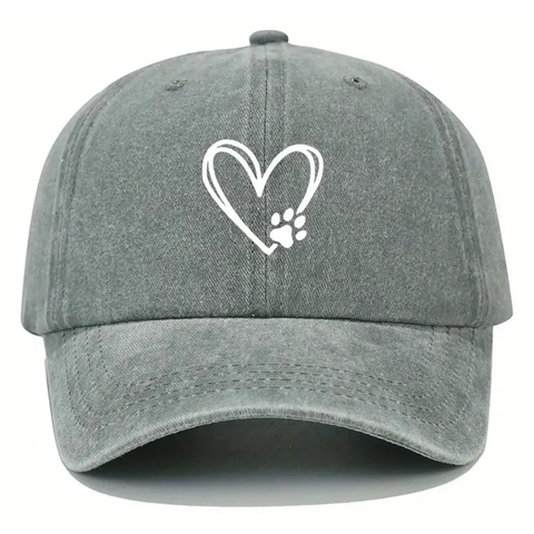 Washed Cotton Baseball Cap Vintage Heart Paw Print Breathable Sunshade Hat For Men Women Casual Outdoor Sports Adjustable