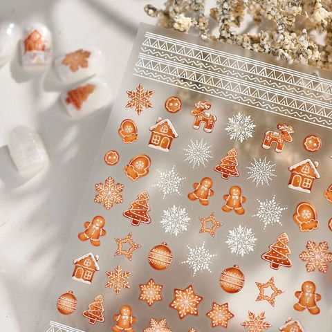 Christmas Nail Stickers Gingerbread Man Snowflake Christmas Tree Embossed 5D 3D Self Adhesive Holiday DIY Manicure Decals