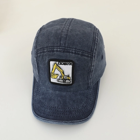 Kids Baseball Cap Washed Cotton Denim Camper Style Cap Excavator Embroidery Breathable Sunshade Vintage For Boys