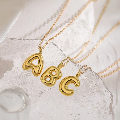 Alphabet Pendant Necklace Gold Plated Copper Bubble Balloon Style Trendy Clavicle Chain Jewelry For Women Elegant