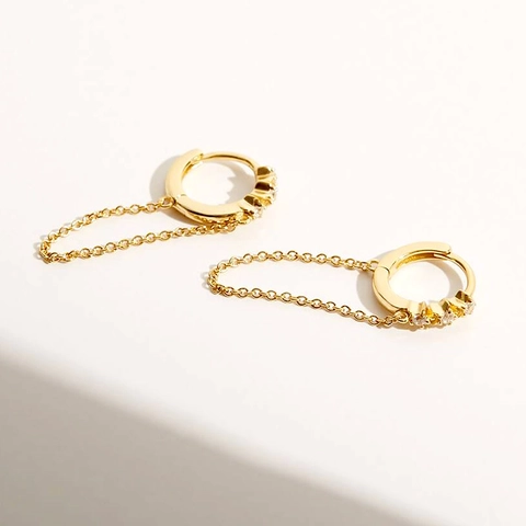 Long Tassel Chain Hoop Earrings With Zircon And 925 Sterling Silver Earring Post Copper Minimalist Fashion For Women